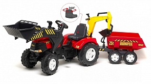 Педальный трактор-экскаватор с прицепом, цвет красный (Falk, FAL 1002W)